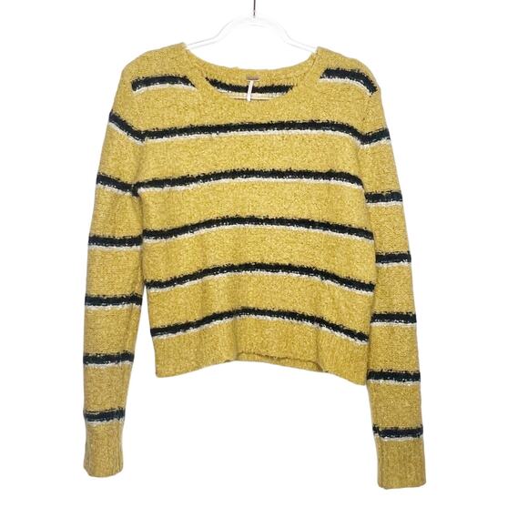 FREE PEOPLE Best Day Ever Sweater Crew Neck Alpaca Blend Gold Striped Womens S - Picture 3 of 7